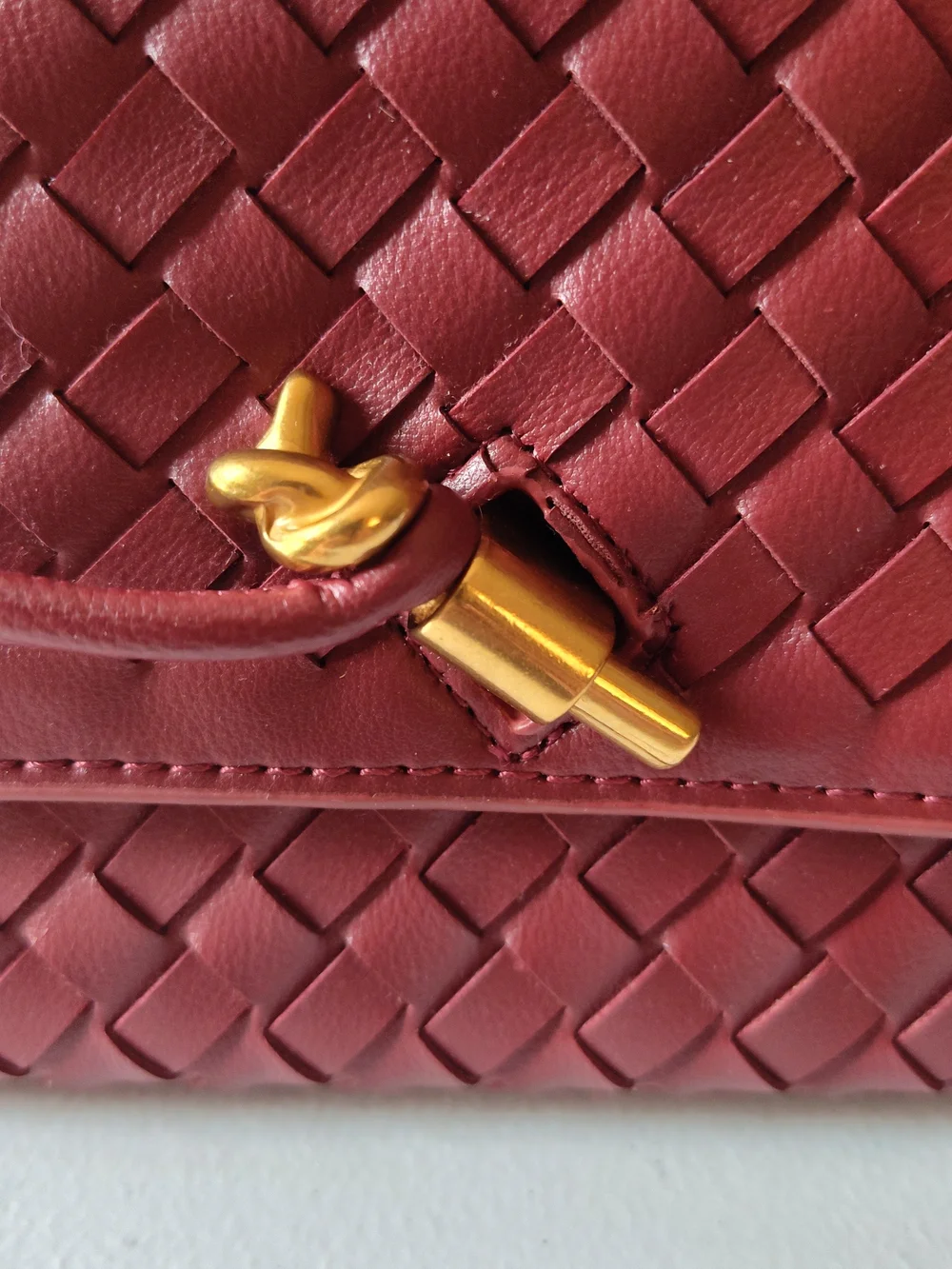 Source Unknown Woven Clutch in Burgundy with Gold Hardware